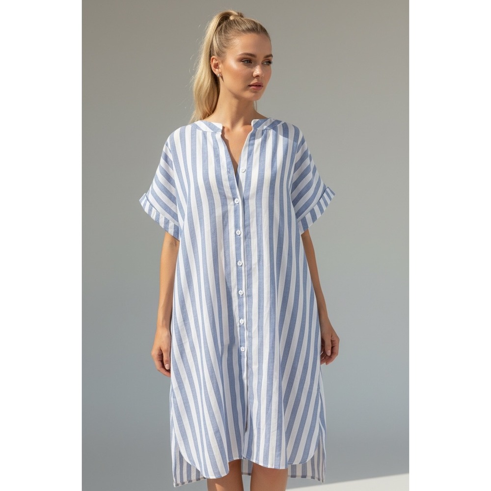 NEW Blue White Striped Shirt Dress Oversized Large Core Summer Beach Cover Up